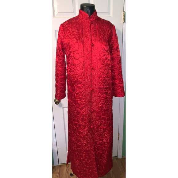Vintage 100% Silk Made in Hong Kong CATHAY Red Quilted Robe Large - Picture 7 of 8